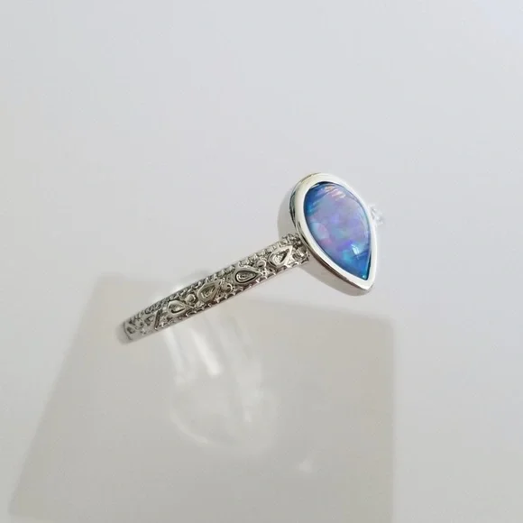 18k Over Sterling Blue Opal Ring - Picture 5 of 8